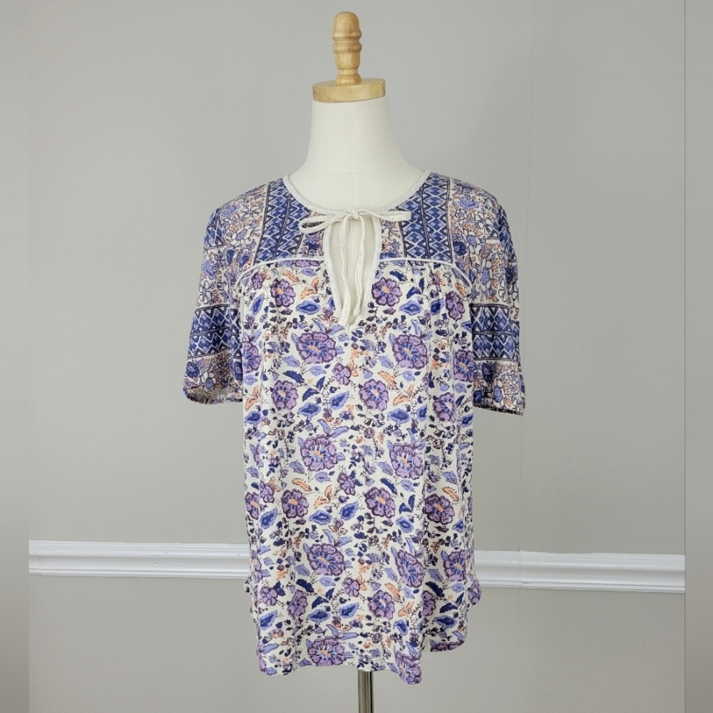 Lucky Brand Floral Print Keyhole Front Women's Top Size M